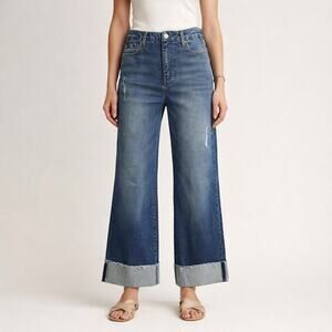 KUT From The Kloth Meg Trouser Wide Leg Jeans High Rise Cuffed Hem